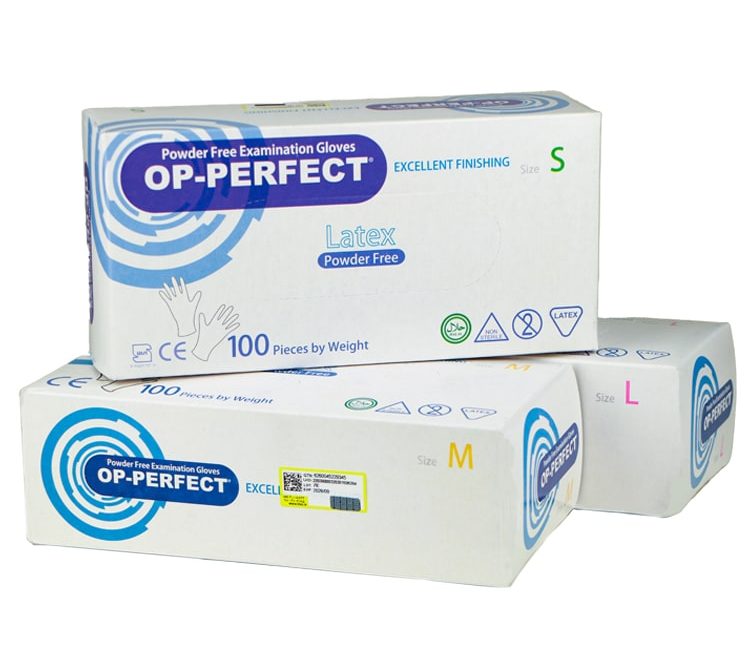 دستکش لاتکس بدون پودر اوپی پرفکت (سایزبندی) OP Perfect